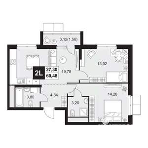 3-к квартира, вторичка, 60м2, 2/20 этаж