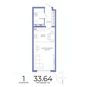 1-к квартира, строящийся дом, 34м2, 10/17 этаж