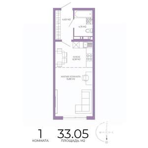 1-к квартира, строящийся дом, 33м2, 4/17 этаж