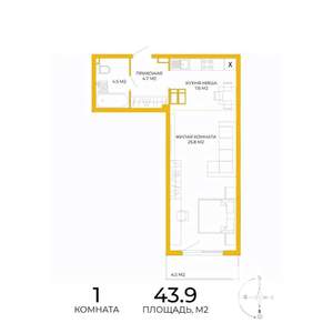 1-к квартира, строящийся дом, 44м2, 3/17 этаж