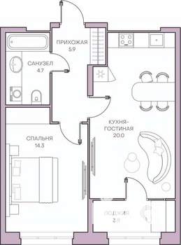 1-к квартира, вторичка, 49м2, 8/16 этаж