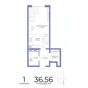 1-к квартира, строящийся дом, 37м2, 4/17 этаж