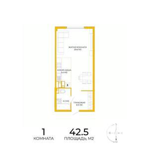 1-к квартира, вторичка, 43м2, 12/17 этаж