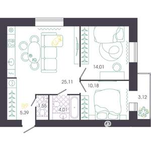 2-к квартира, вторичка, 62м2, 11/16 этаж