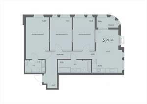 3-к квартира, вторичка, 92м2, 5/18 этаж