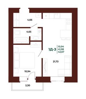 1-к квартира, вторичка, 43м2, 9/17 этаж