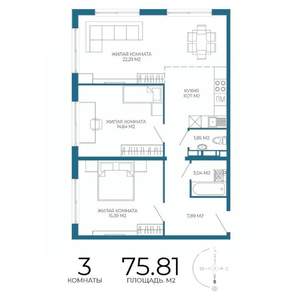 3-к квартира, строящийся дом, 76м2, 6/17 этаж