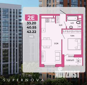 2-к квартира, сданный дом, 42м2, 4/20 этаж