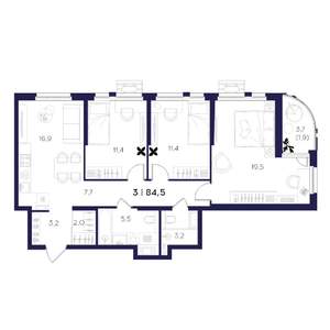 3-к квартира, вторичка, 85м2, 3/16 этаж