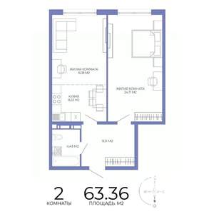 2-к квартира, строящийся дом, 63м2, 4/17 этаж