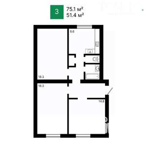 3-к квартира, вторичка, 75м2, 1/3 этаж