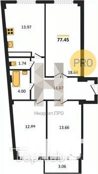 3-к квартира, вторичка, 78м2, 10/18 этаж