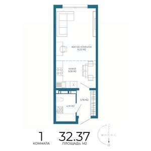 1-к квартира, строящийся дом, 32м2, 15/17 этаж