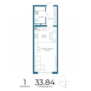 1-к квартира, строящийся дом, 34м2, 10/17 этаж