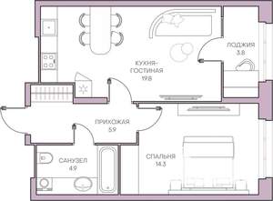 1-к квартира, вторичка, 49м2, 3/16 этаж