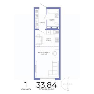 1-к квартира, строящийся дом, 34м2, 7/17 этаж