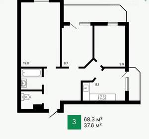 3-к квартира, вторичка, 68м2, 8/19 этаж