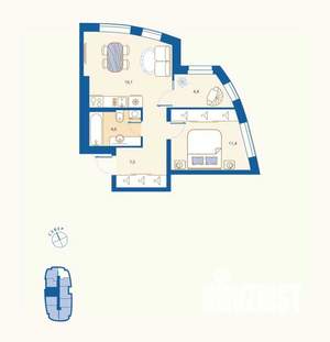 1-к квартира, вторичка, 44м2, 2/16 этаж