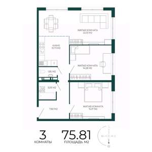 3-к квартира, вторичка, 76м2, 10/17 этаж