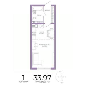 1-к квартира, строящийся дом, 34м2, 10/17 этаж