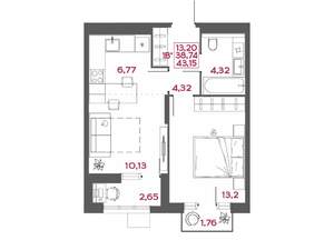 1-к квартира, вторичка, 43м2, 3/14 этаж
