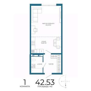 1-к квартира, строящийся дом, 43м2, 12/17 этаж