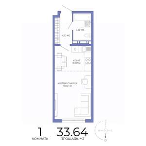 1-к квартира, строящийся дом, 34м2, 13/17 этаж