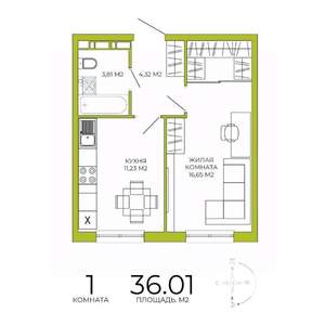 1-к квартира, вторичка, 36м2, 9/18 этаж