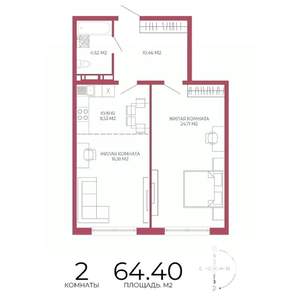 2-к квартира, строящийся дом, 64м2, 5/18 этаж