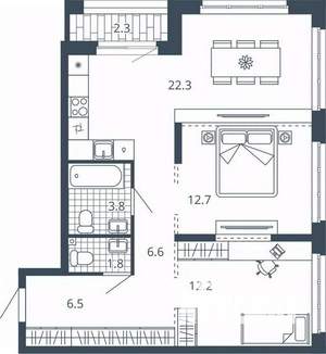 2-к квартира, вторичка, 68м2, 4/24 этаж