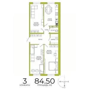 3-к квартира, строящийся дом, 85м2, 3/18 этаж
