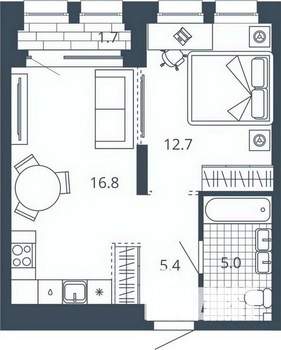 1-к квартира, вторичка, 42м2, 8/24 этаж