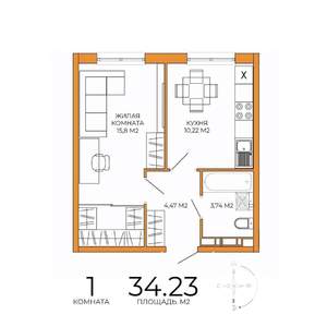 1-к квартира, вторичка, 34м2, 10/18 этаж