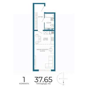 1-к квартира, вторичка, 38м2, 7/17 этаж