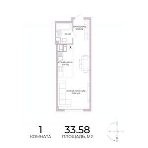 1-к квартира, строящийся дом, 34м2, 2/17 этаж
