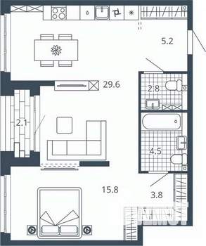 1-к квартира, вторичка, 64м2, 17/23 этаж