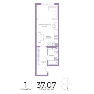 1-к квартира, строящийся дом, 37м2, 2/17 этаж