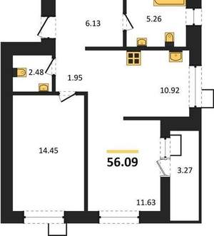 2-к квартира, вторичка, 56м2, 16/17 этаж