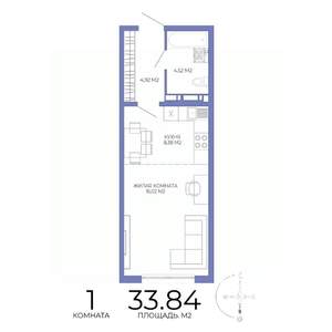 1-к квартира, строящийся дом, 34м2, 11/17 этаж