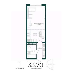 1-к квартира, строящийся дом, 34м2, 5/17 этаж