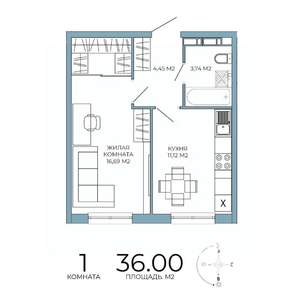 1-к квартира, строящийся дом, 36м2, 13/18 этаж