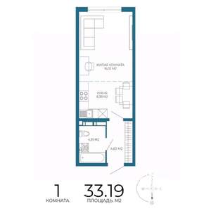 1-к квартира, строящийся дом, 33м2, 6/17 этаж