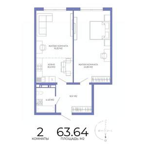 2-к квартира, строящийся дом, 64м2, 8/18 этаж
