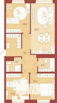 3-к квартира, вторичка, 83м2, 7/17 этаж