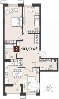 2-к квартира, вторичка, 103м2, 2/18 этаж