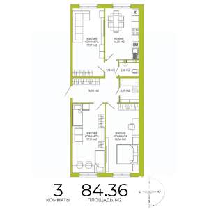 3-к квартира, вторичка, 84м2, 2/18 этаж