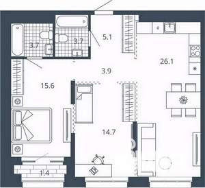 2-к квартира, вторичка, 74м2, 9/24 этаж