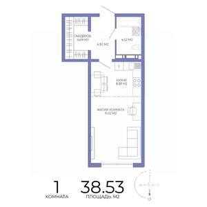 1-к квартира, строящийся дом, 39м2, 6/17 этаж