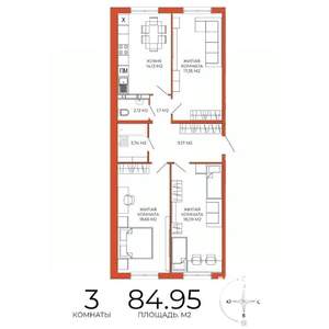 3-к квартира, строящийся дом, 85м2, 14/18 этаж