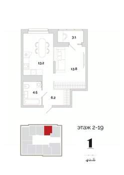 1-к квартира, вторичка, 41м2, 14/24 этаж